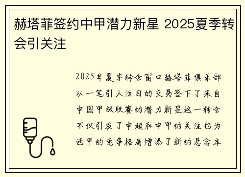 赫塔菲签约中甲潜力新星 2025夏季转会引关注